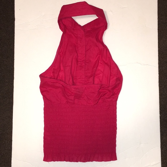 RETRO RED COTTON HALTER Tuxedo TOP w/ruffles- XS - Picture 7 of 11